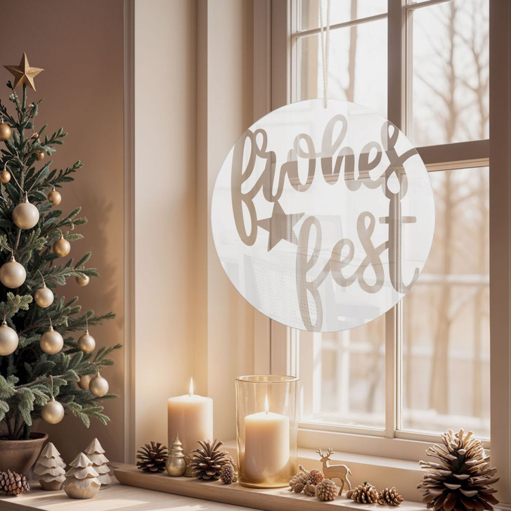 Acrylglasbild, Fensterbild zum Aufhängen Frohes Fest - Rund - WA415688