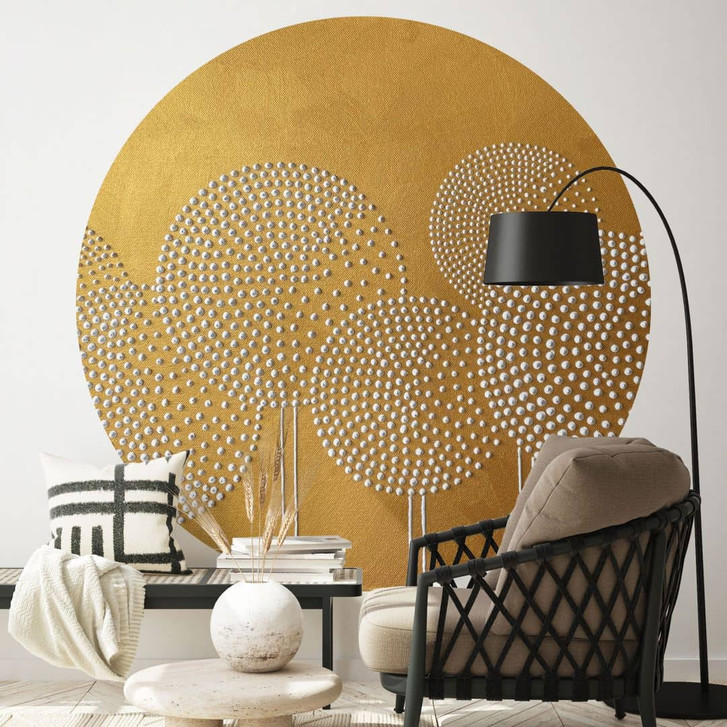 Fototapete Blumen aus weissen Perlen - Grande - Rund - Selbstklebend/Vlies - WA467721