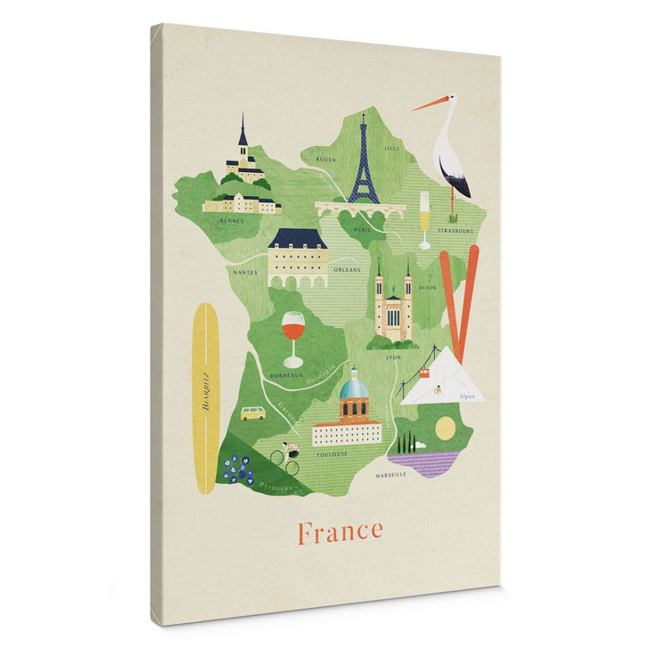 Leinwandbild Karte von Frankreich - Rivers - WA426868