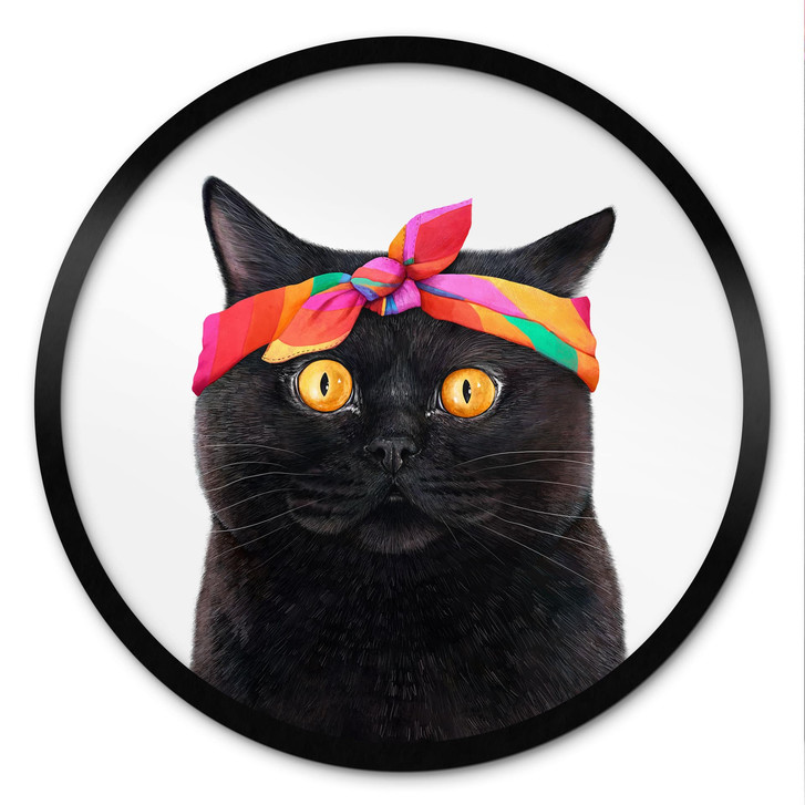 Poster Schwarze Katze mit Bandana - Korenkova - Rund - WA514823