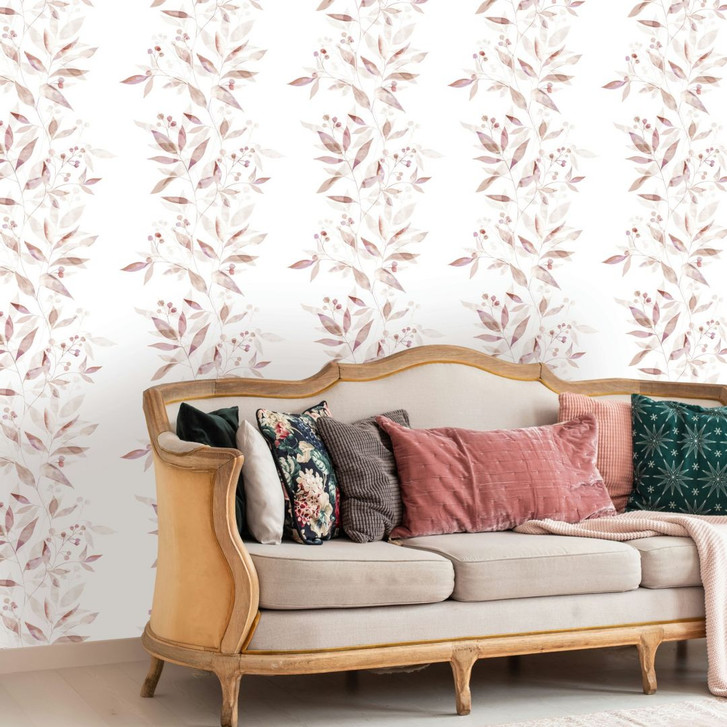 Vliestapete Blätter Floral Natur matt in Weiss Rot - WA508907