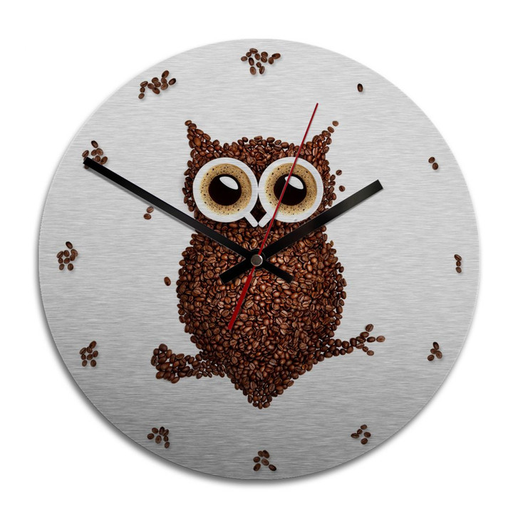 Wanduhr Alu-Dibond-Silbereffekt - Kaffeeeule - Ø 28 cm - WA243339