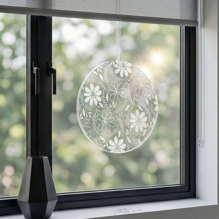 Acrylglasbild, Fensterbild zum Aufhängen Florales Blumenmuster - Rund - WA491283