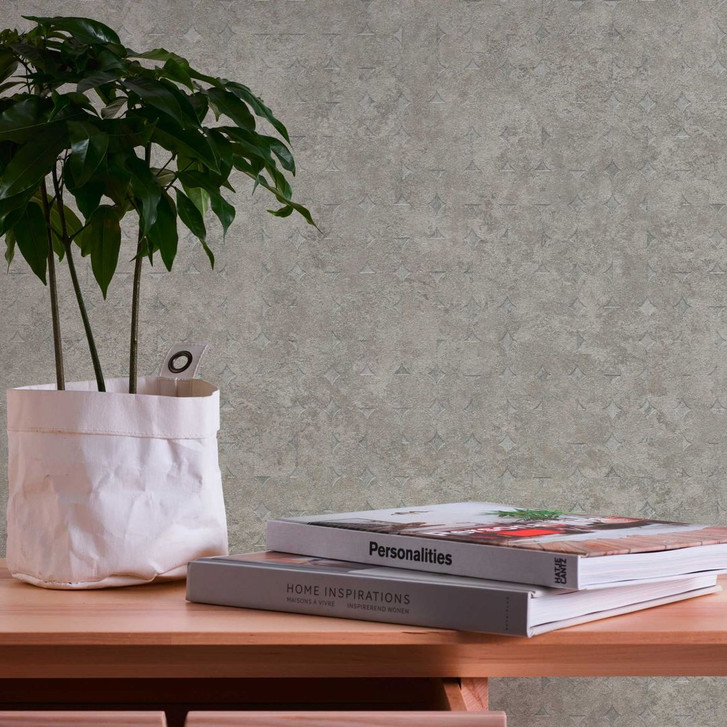 Designer Vliestapete in Betonoptik mit dezenter Diamantenstruktur in Hellem Grau - WA397174
