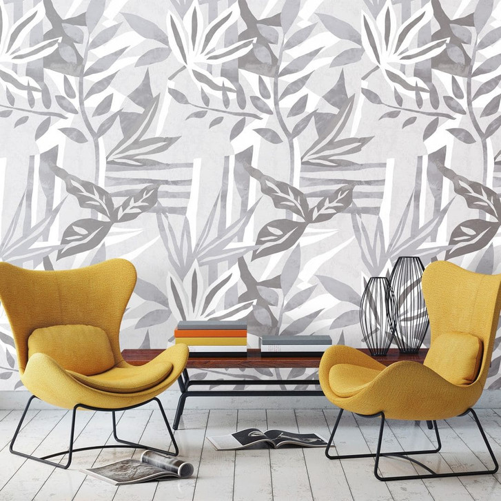 Fototapete mit Blattmotiv, Weiss Grafisch 3.40 x 1.06 m - WA448883