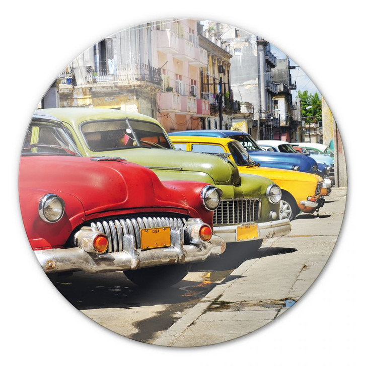 Glasbild Cuba Oldtimer Cars - rund - WA122049