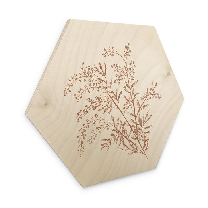 Hexagon Holzbild Zweig der Akazie in Mokkafarben - Anis Illustration - WA437041
