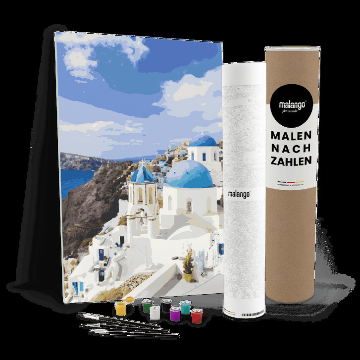 Malen nach Zahlen Leinwandbild - Meer und Berge auf Santorini - WA446850