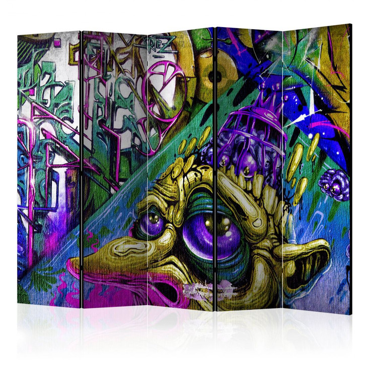 Paravent, Raumteiler freistehend, Trennwand - Goblinstadt , 5-teilig - 225 x 172 cm - WA456081