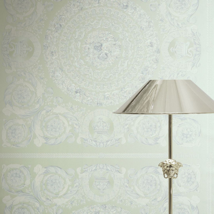 Versace Vliestapete Heritage Barock Medaillon Floral Grün Weiss Blau luxuriös - WA506915