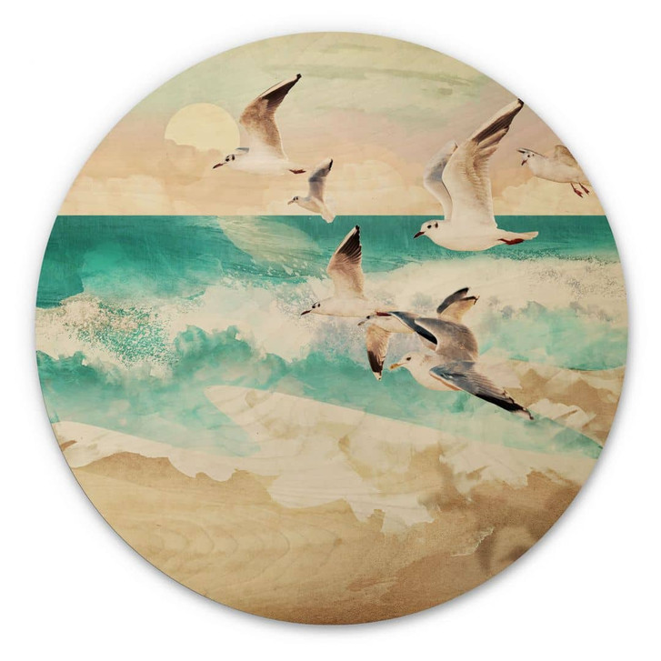 Holzbild Möwen am Strand - SpaceFrog Designs - Rund - WA401293