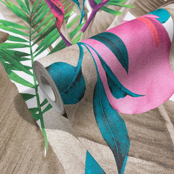 Vliestapete in Blattmotiv mit versteckten Tieren grün, braun Floral - WA508491