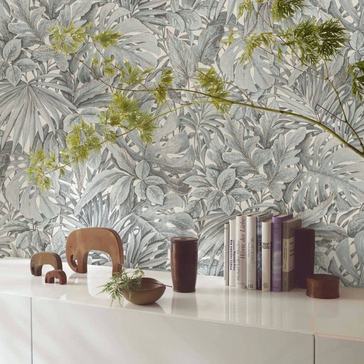 Vliestapete mit strukturiertem Blattmotiv weiss Floral - WA450343