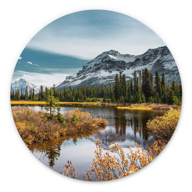 Wandbild Berg-Idylle am zauberhaften Kiefernwald - Alu-Dibond Rund - WA431566