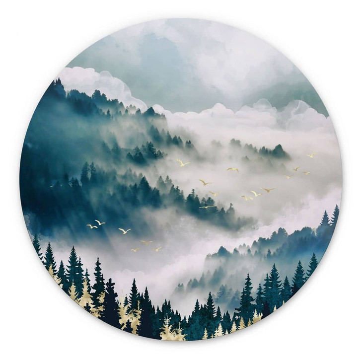 Wandbild Geheimnisvoller Nebel im Wald - SpaceFrog Designs - Rund - Alu-Dibond - WA422689