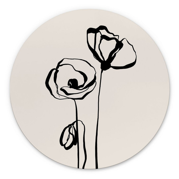 Wandbild Line Art Zwei Mohnblumen - Cats & Dotz - Alu-Dibond Rund - WA491611