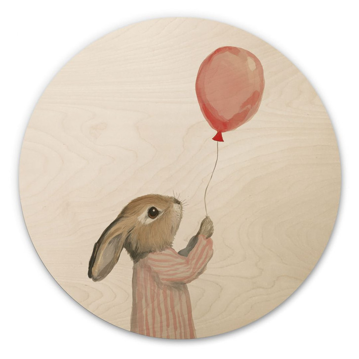 Holzbild Süsser Hase mit Luftballon - Treechild - Rund - WA495530