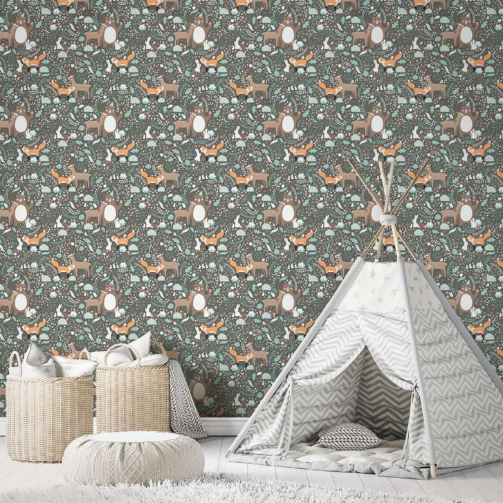 Kindertapete, Vliestapete mit Illustration Kids Walls grün, grau - WA450954