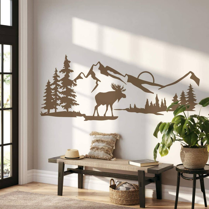 Wandtattoo Elch bei Sonnenuntergang in bergiger Landschaft - WA391520