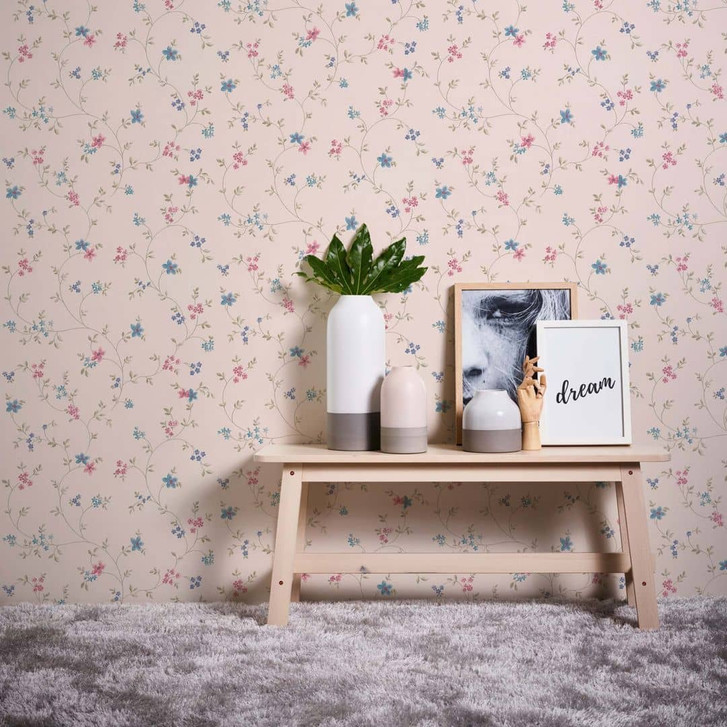 Blümchentapete creme grün - Vliestapete Landhaus A.S. Création - matt leicht strukturiert - WA396308