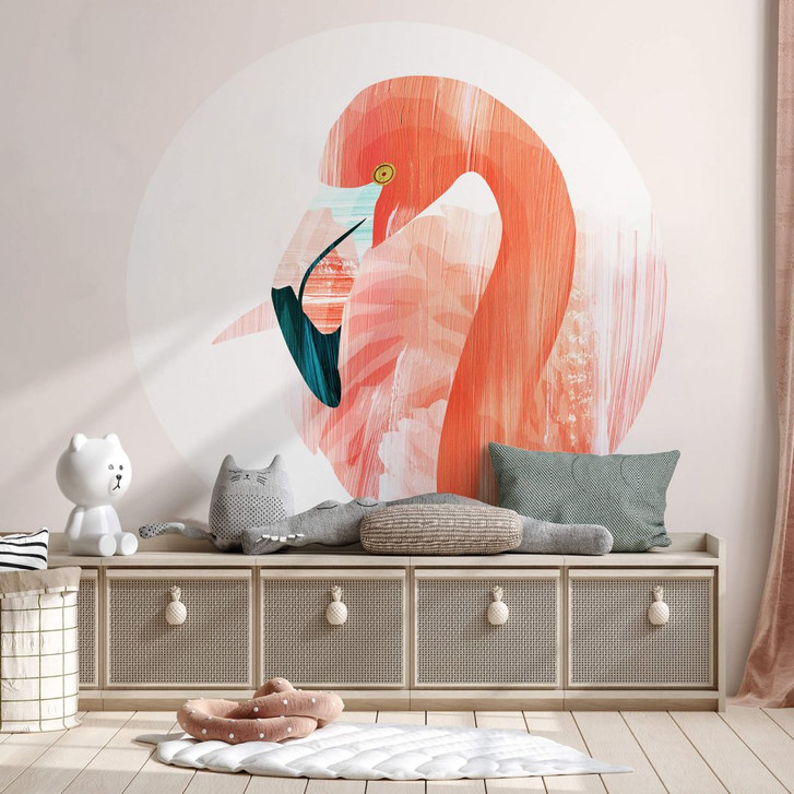 Fototapete Goed Blauw - Pink Flamingo - Rund - Selbstklebend/Vlies - WA345265