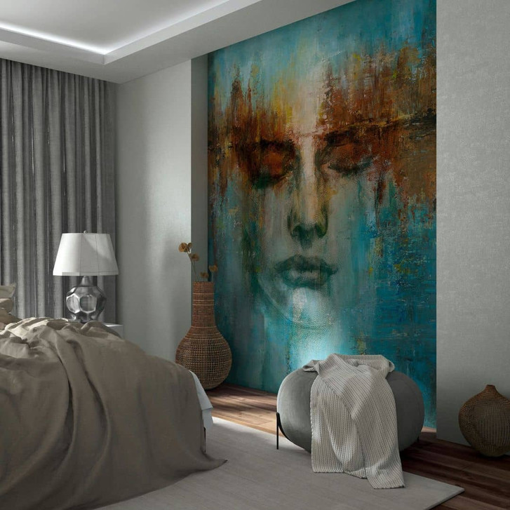 Fototapete in Grün mit abstraktem Gesicht Grafisch Modern 2.70 x 2.12m - WA456879