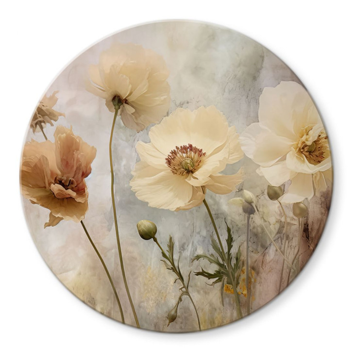 Glasbild Blumenpracht in warmen Pastelltönen - Paksoylu - Rund - WA432276