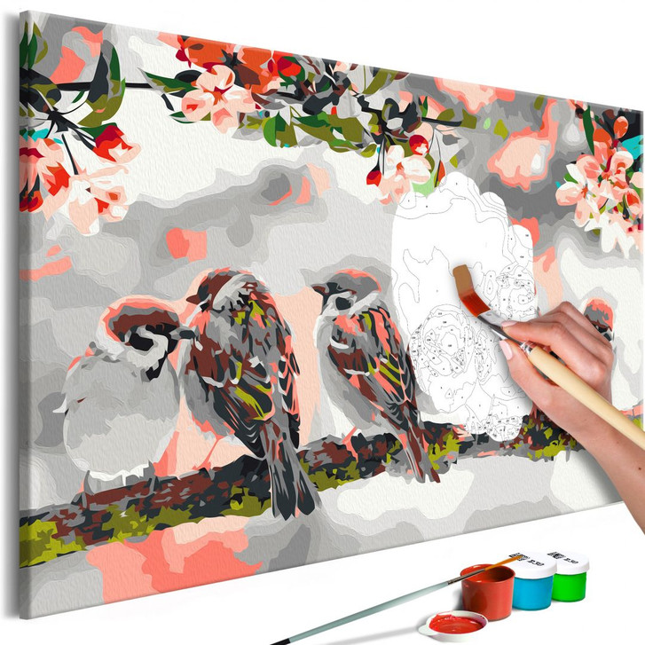 Malen nach Zahlen Leinwandbild - Vögel auf den Zweigen - 50 x 40 cm - mit Keilrahmen - bespannt - WA437884