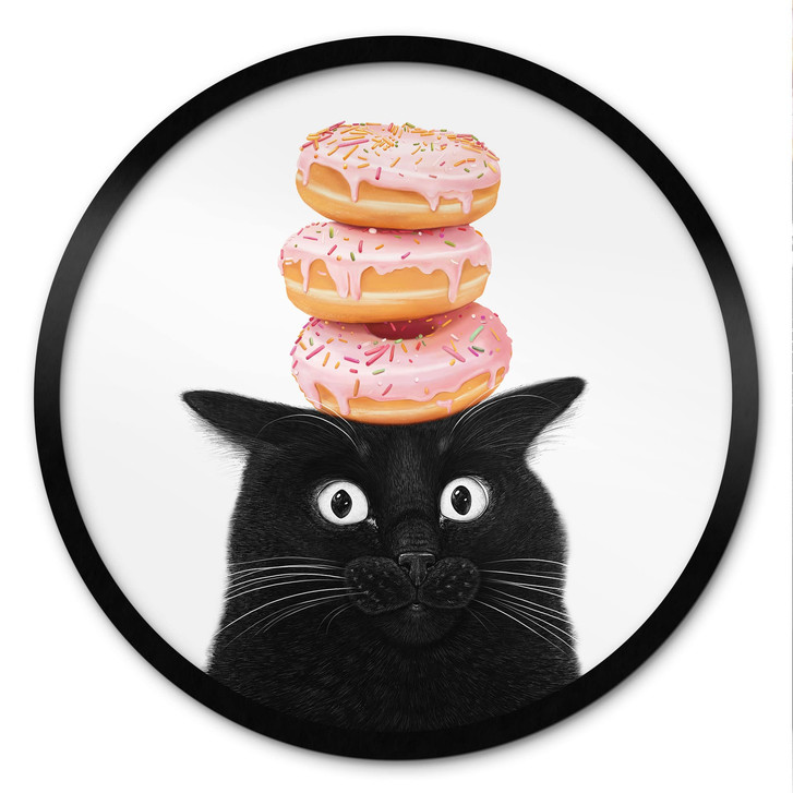 Poster Schwarze Katze mit pinken Donuts - Korenkova - Rund - WA516394
