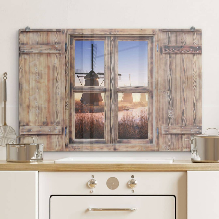 Spritzschutz 3D Holzfenster Pablo - Kinderdijk 4 - WA240925