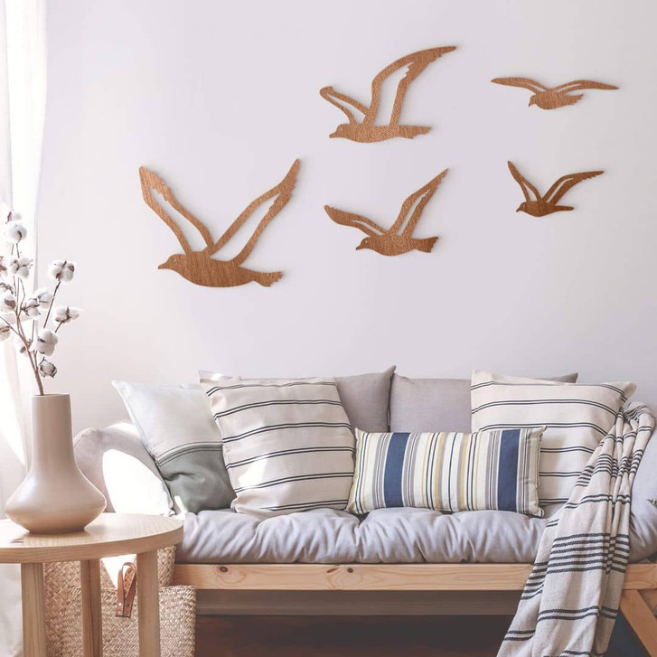 Holzdeko Vögel Möwen - Mahagoniholz (5-teilig) - WA356000