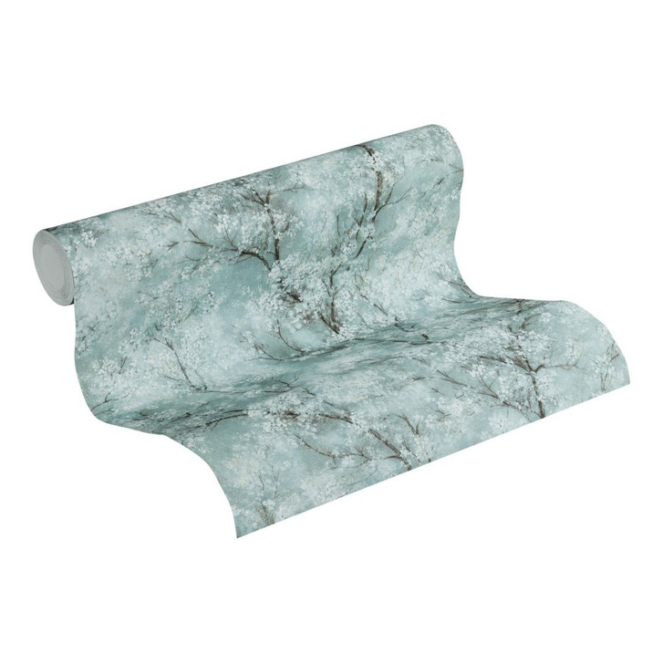 Livingwalls Vliestapete New Walls Cosy & Relax Blumentapete mit Kirschblüten blau, grau, grün - WA289490