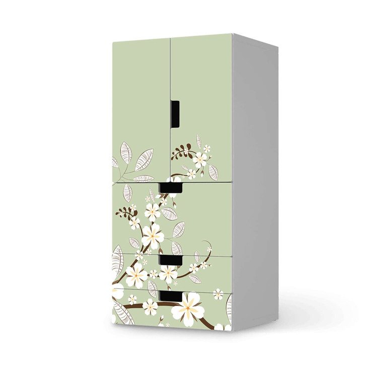 Möbelfolie IKEA Stuva / Malad - 3 Schubladen und 2 kleine Türen - White Blossoms - CR117270