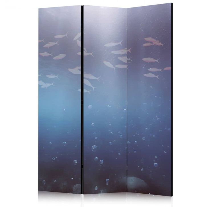 Paravent, Raumteiler freistehend, Trennwand - Illuminated Oceanic Depth with a School of Tiny Fish - WA442376