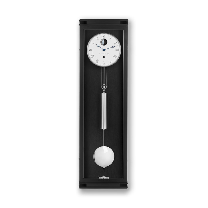 Regulateur Hudson Franz Hermle & Sohn Monatsläufer schwarz mit weissem Ziffernblatt und Mondkugel - UG100951