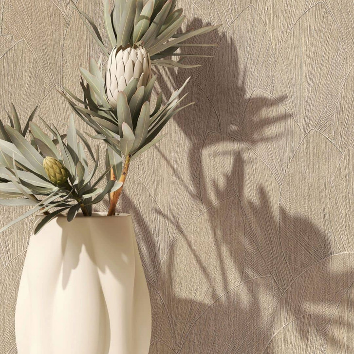 Vliestapete mit strukturiertes Blattmotiv beige Floral - WA508243