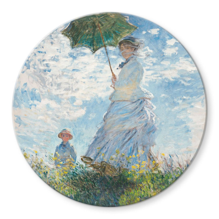 Glasbild Monet - Frau mit Sonnenschirm - Madame Monet und ihr Sohn - Rund - WA443757