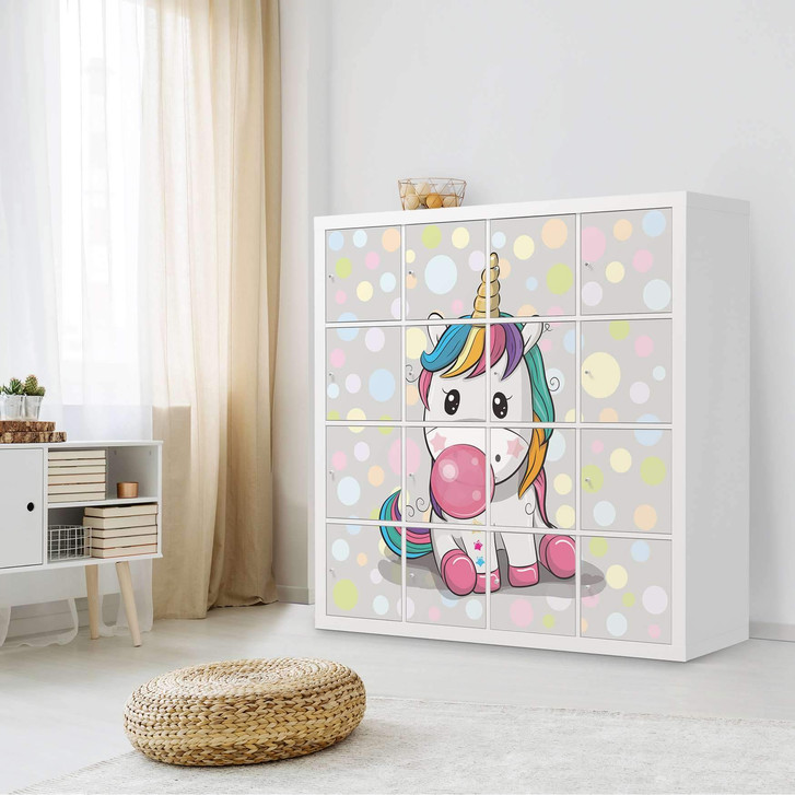 Möbelfolie IKEA Kallax Regal 16 Türen Rainbow das Einhorn
