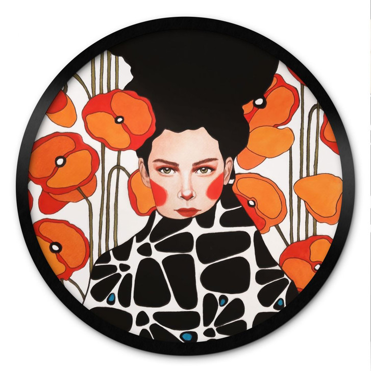 Poster Frau mit Retro-Mohnblumen - Hülya - Rund - WA498985