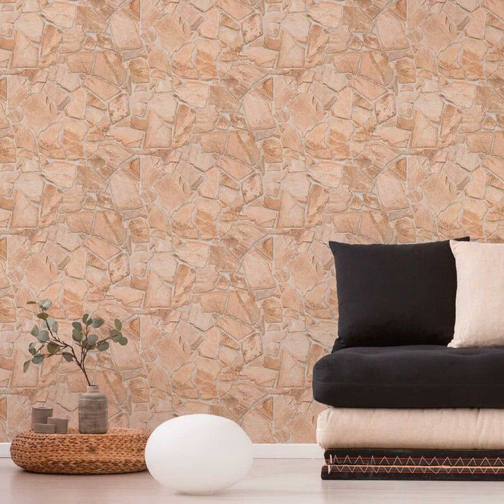 Steintapete Creme Beige - Steinoptik Tapete - Vliestapete Schlafzimmer Flur - WA395954