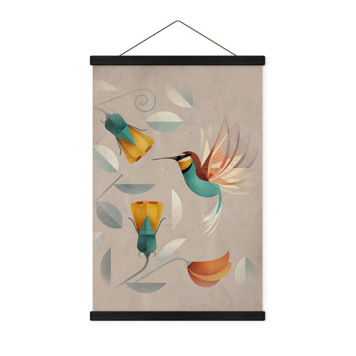 Stoffbild mit Vogelmotiv - Kolibri - Braun - WA411378