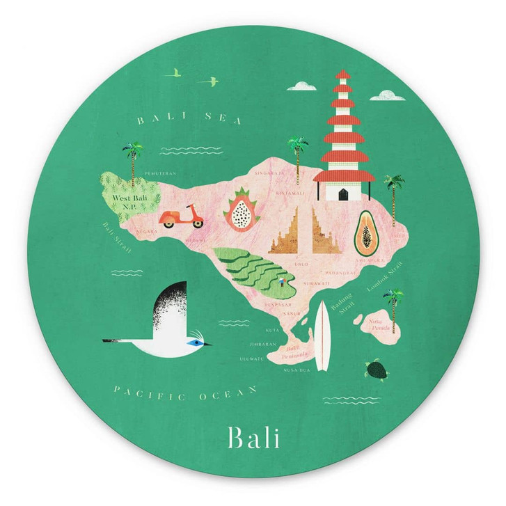 Wandbild Karte von Bali - Rivers - Alu-Dibond - Rund - WA415833