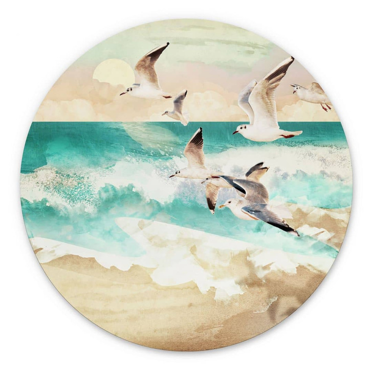 Wandbild Möwen am Strand - SpaceFrog Designs - Alu-Dibond - Rund - WA395267