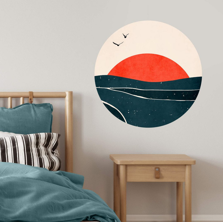 Wandtattoo Sonnenuntergang am Meer mit Tauben - Kubistika - Rund - WA412926