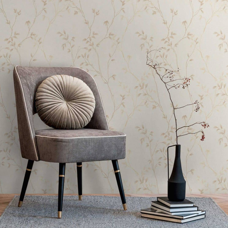 Zarte Ranken-Tapete Creme Beige – Vliestapete mit Blätterranken – Florale Mustertapete - WA465221