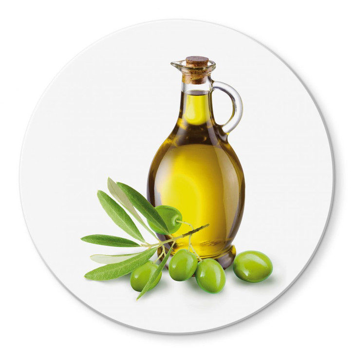 Glasbild Olives and a Bottle - rund - WA126473