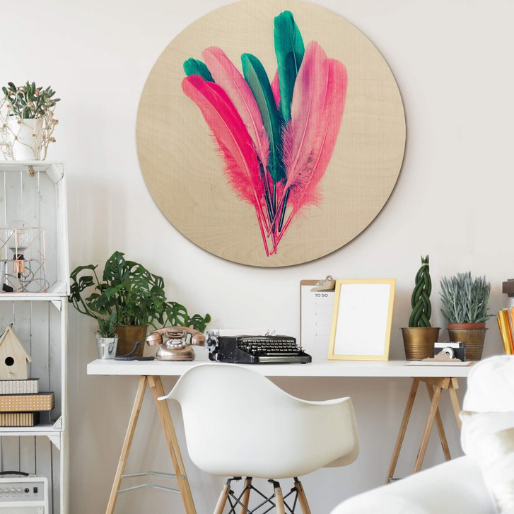 Holzbild Kubistika - Feder Bouquet - Rund - WA299740