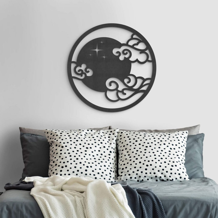 MDF - Holzdeko - Mond mit Wolken - Rund - WA336060