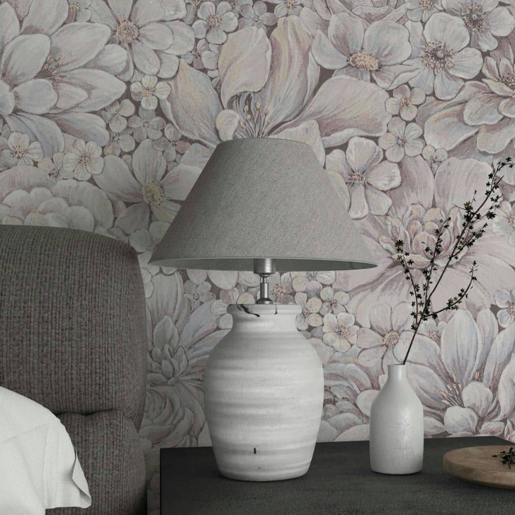 Vliestapete mit stark strukturiertem Blattmotiv rosa Floral - WA444831