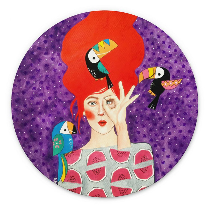 Wandbild Frau mit Tukan-Trio - Hülya - Alu-Dibond Rund - WA492322